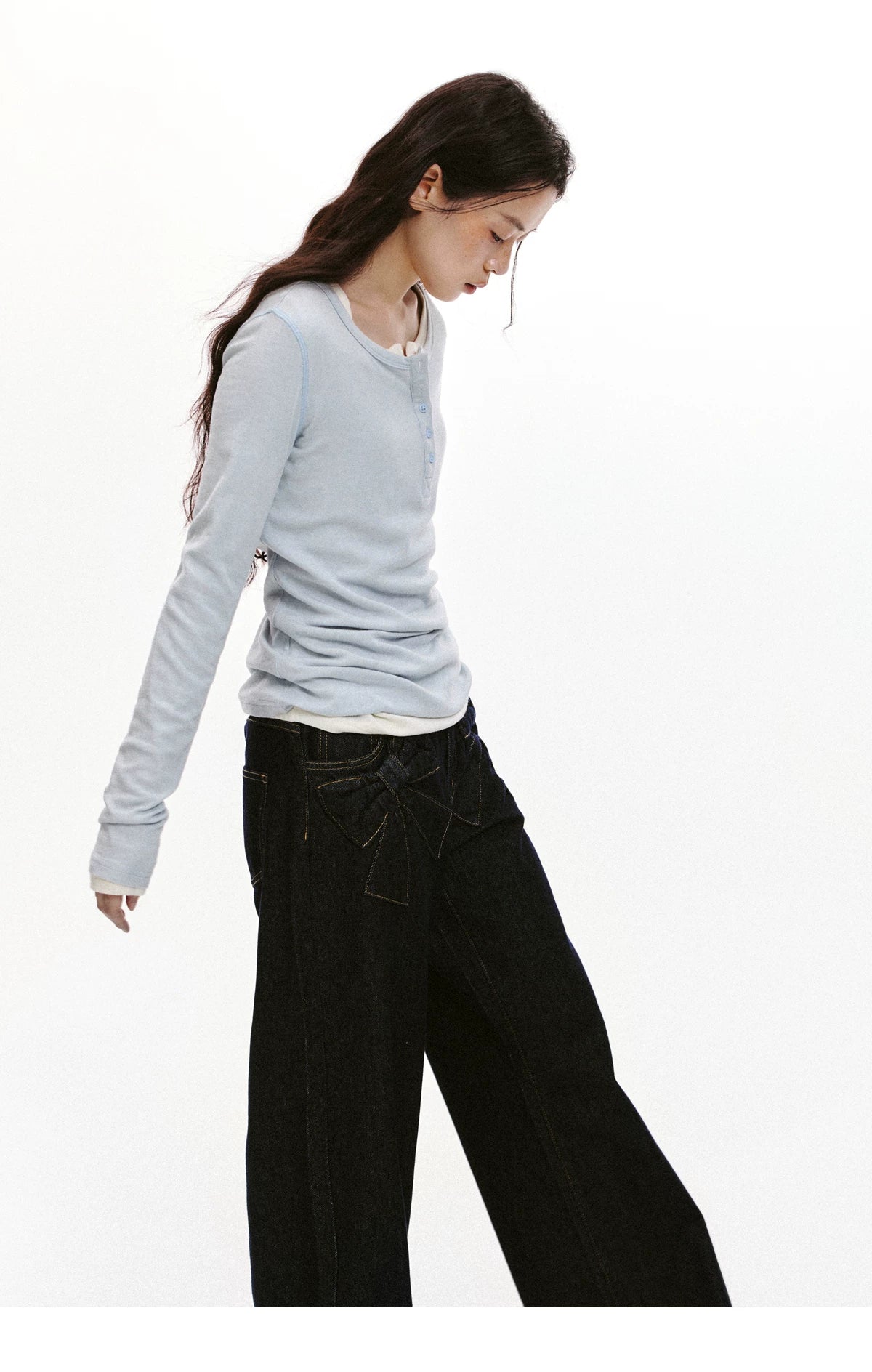 Bow Detail Wide-Leg Denim Jeans
