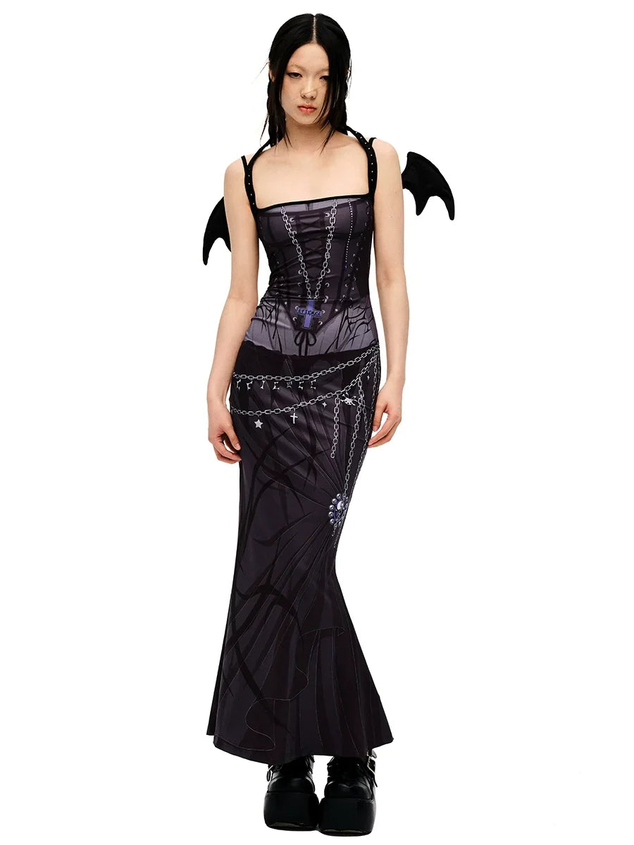 Vestido de sirena con tirantes de bruja