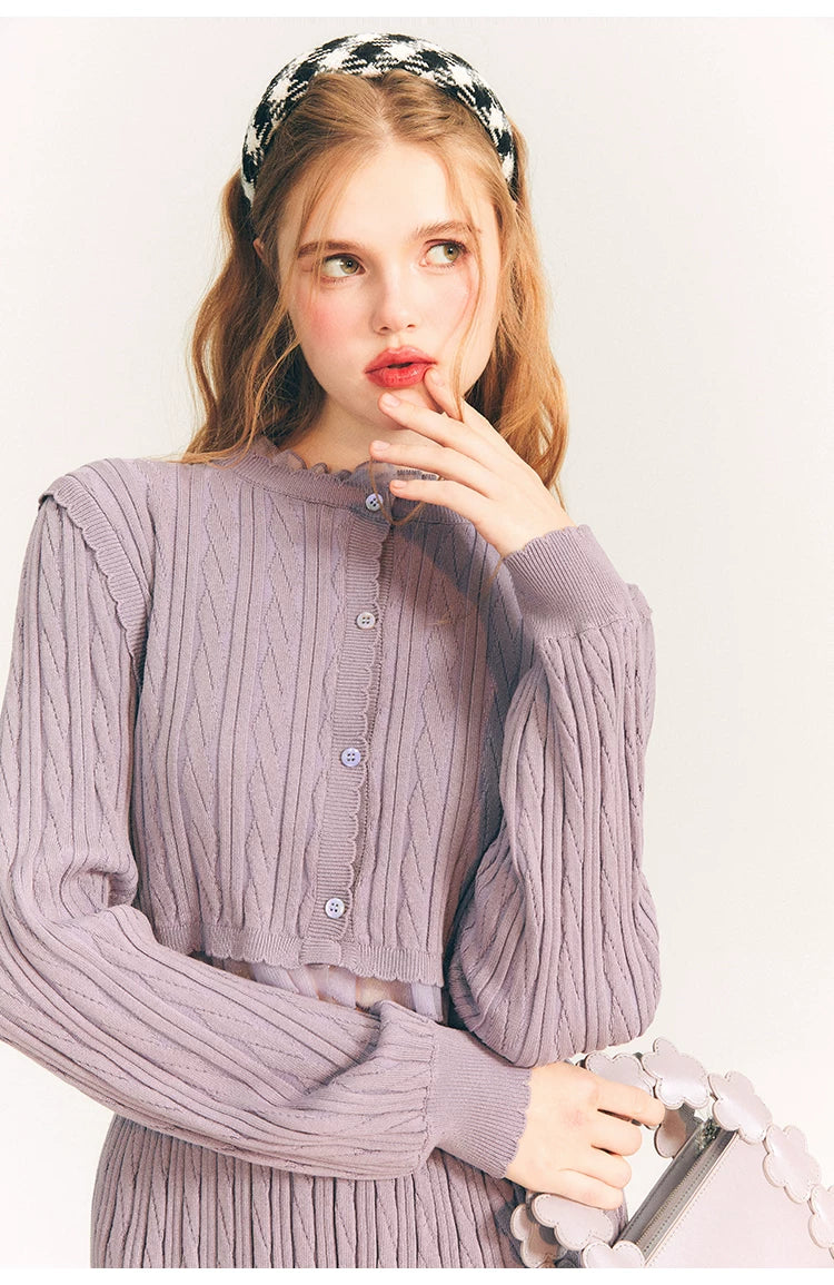 Tulip Button Knit Cardigan & Knit Short Skirt Setup