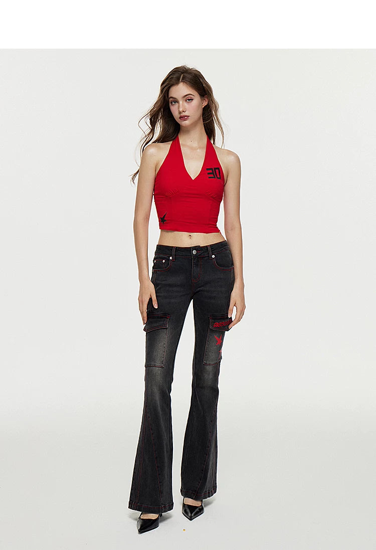 Washed Stretch Slim Flare Denim Jeans