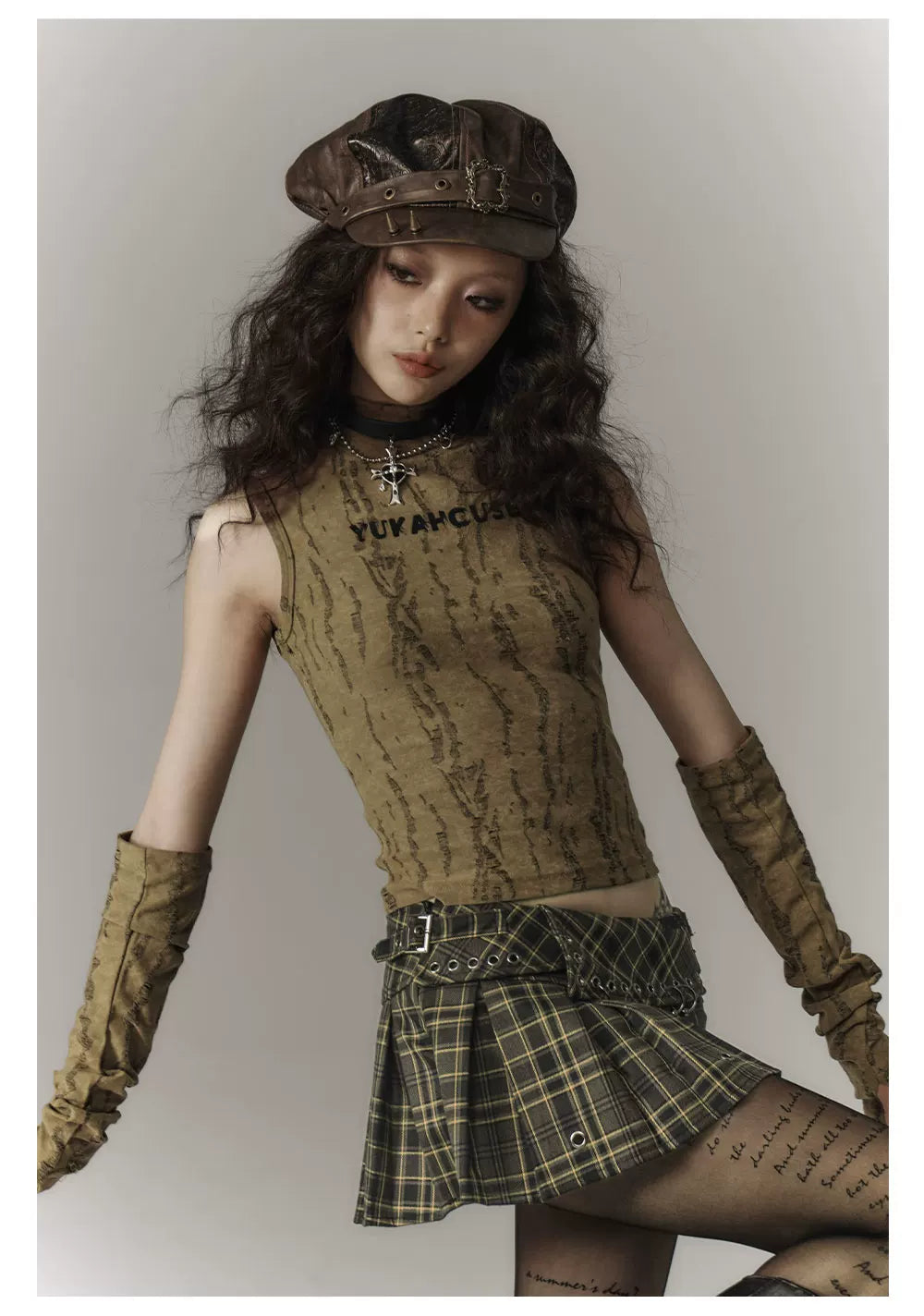 Plaid Pleats High-Waist Short Skirt