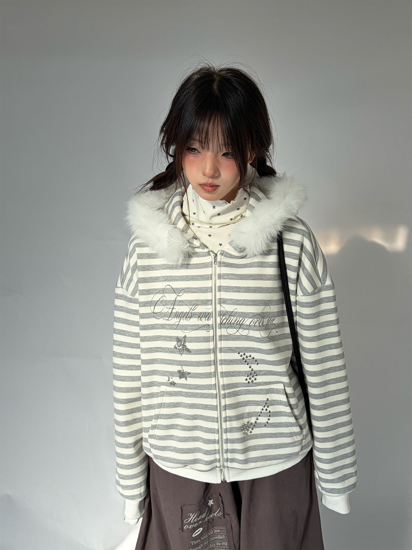 Detachable Fur Collar Fleece Lining Hooded Jacket