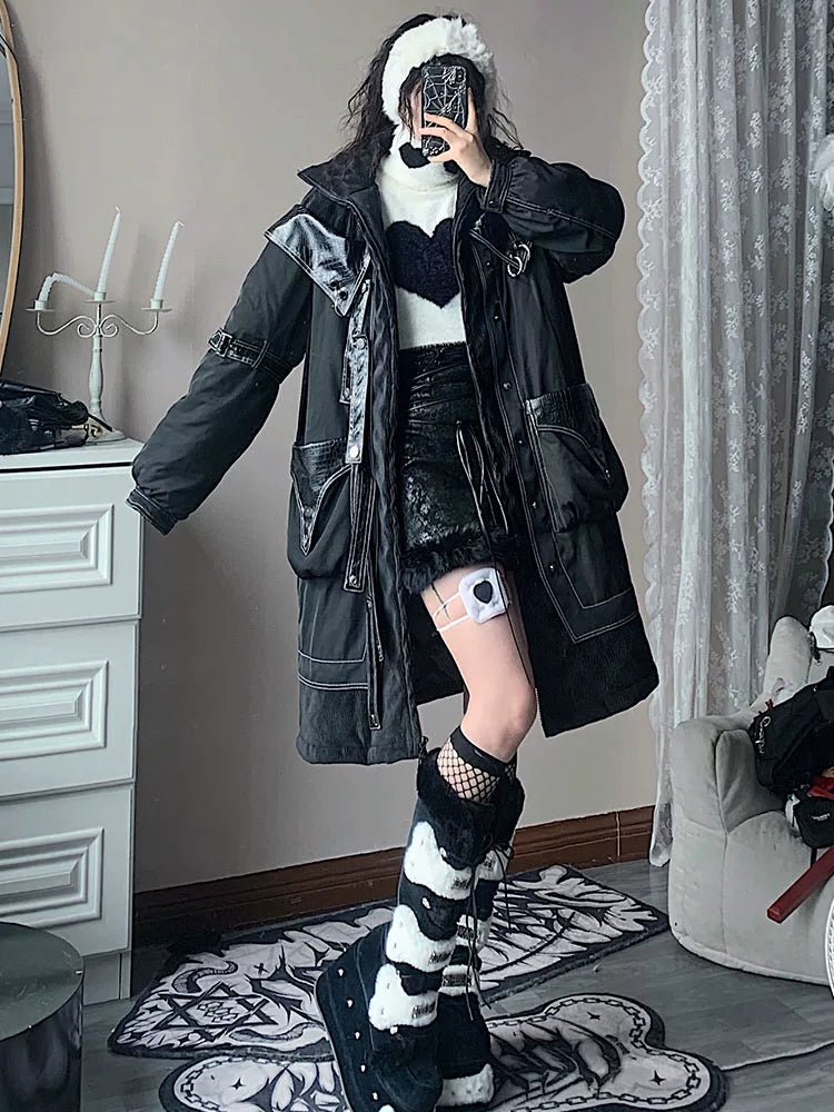 Dark Style Long Thick Padded Coat