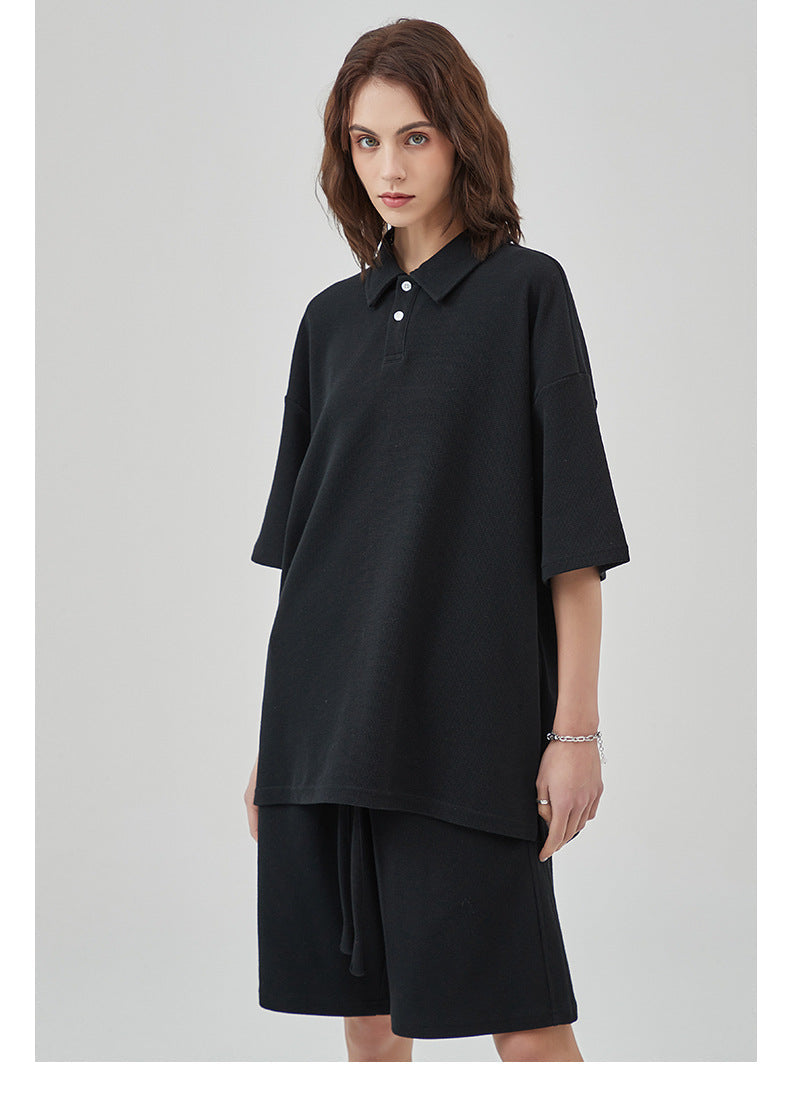 Oversize Waffle Polo Shirt & Waffle Shorts Setup