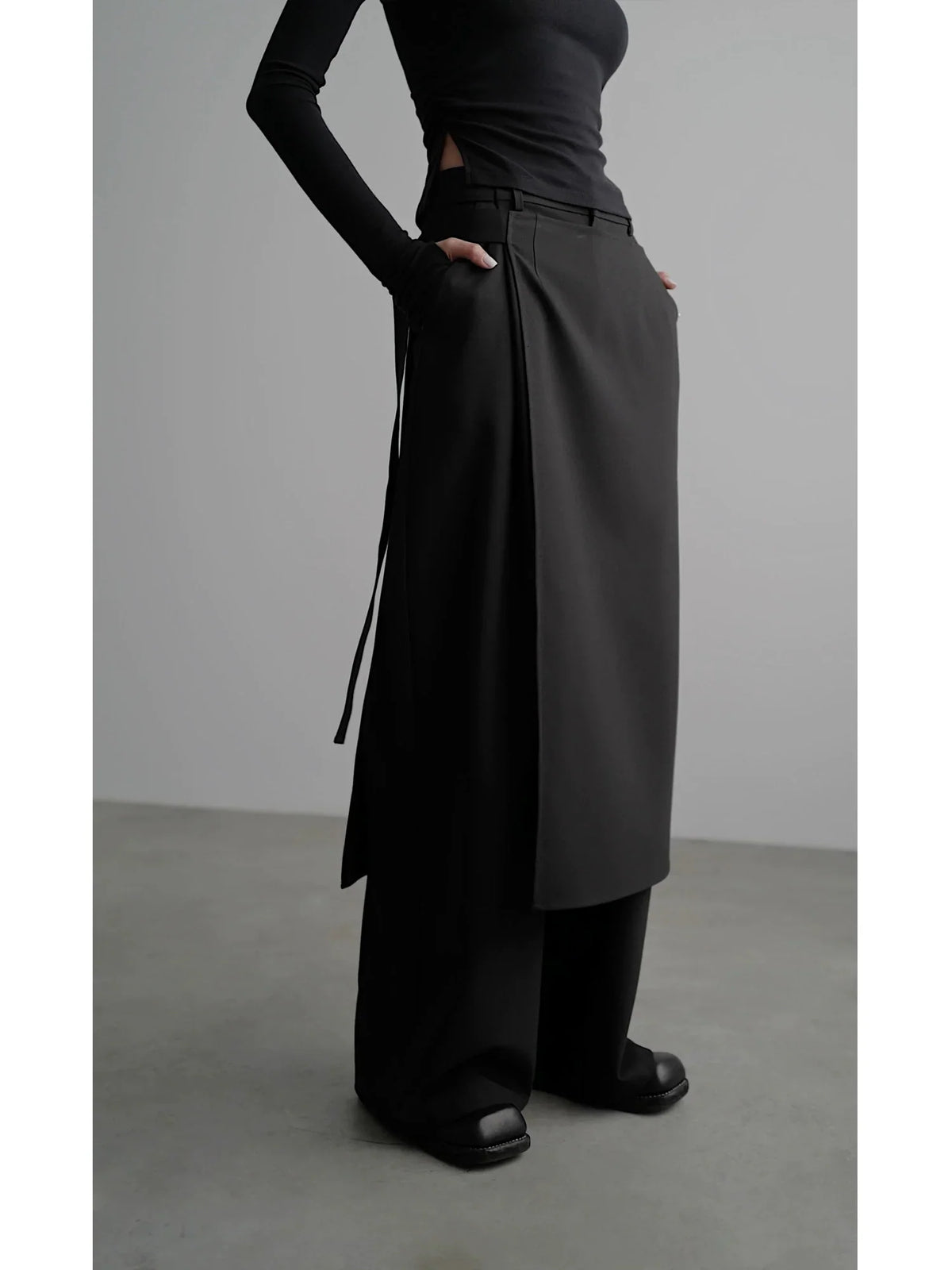 Wide-Leg Straight Pants & Wrap Skirt Set