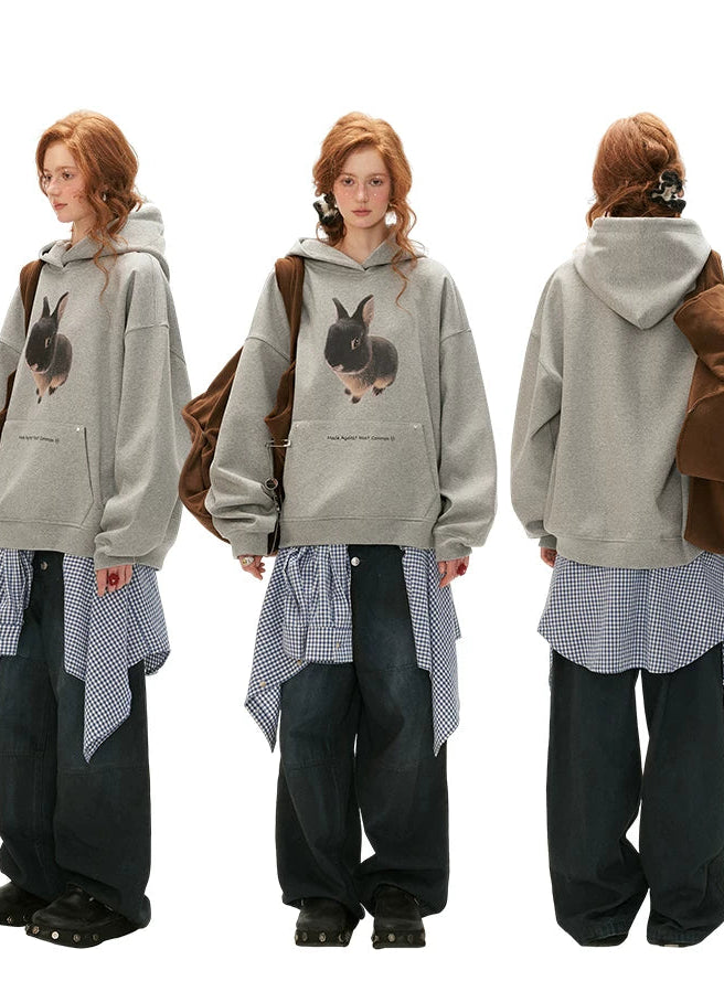 Rabbit Print Loose Hoodie