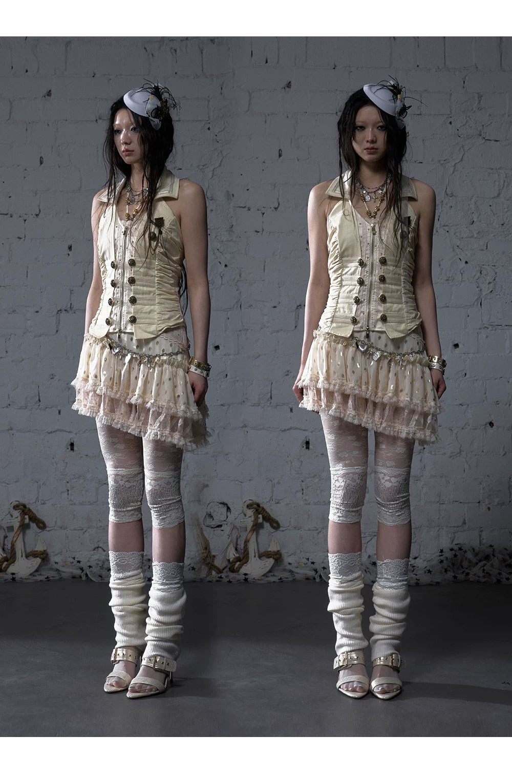 V-Neck Fake Layered Waist-Fit Tank Top