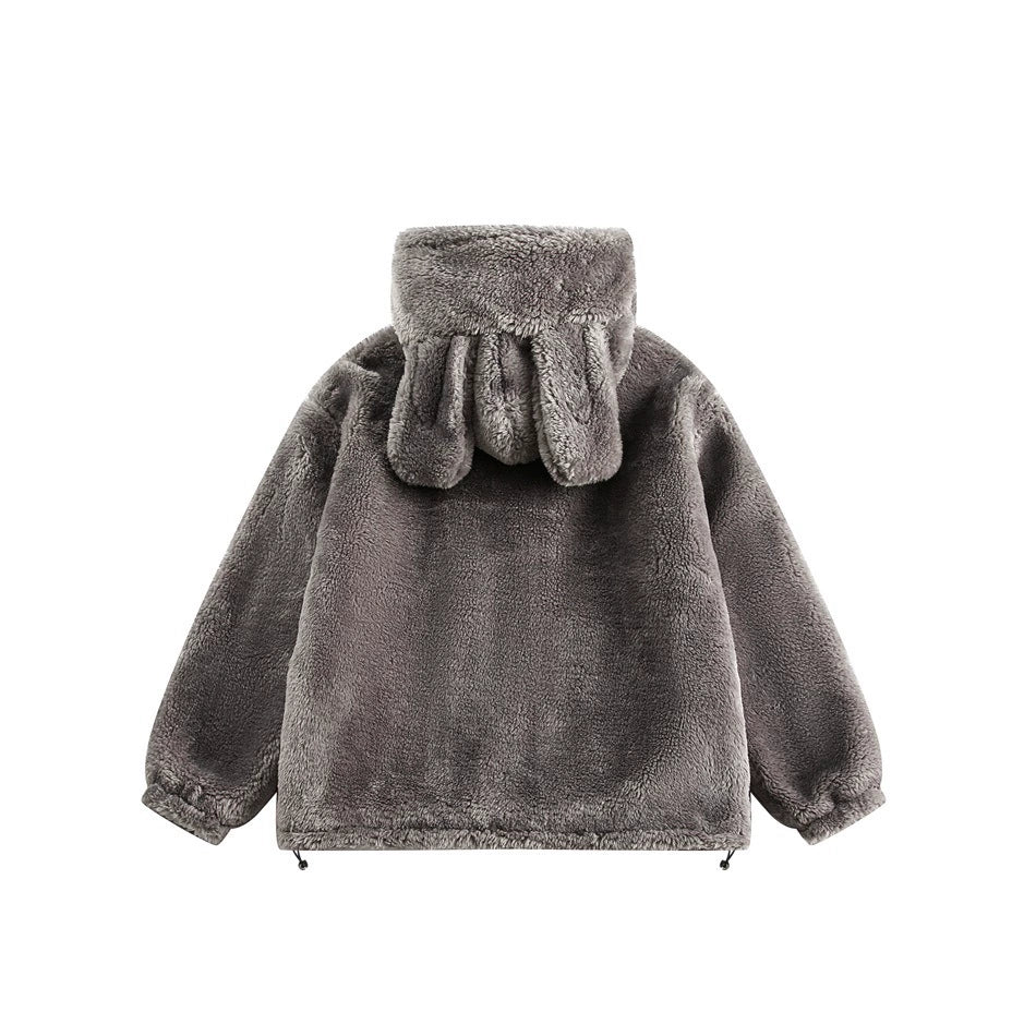 Veste en fourrure à capuche avec oreilles de lapin