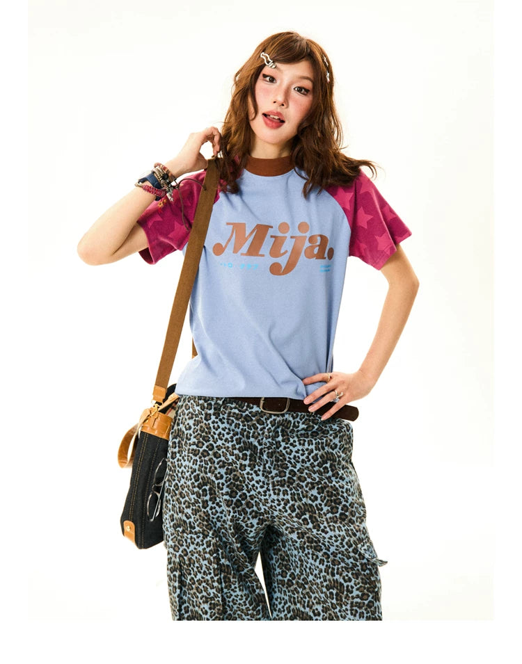 Raglan Sleeve Letter Print Fitted Short Sleeve T-Shirt