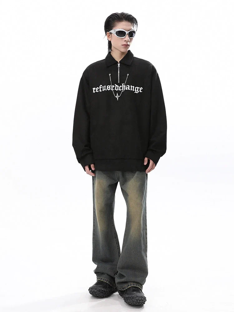 Suede Embroidery Polo Sweatshirt
