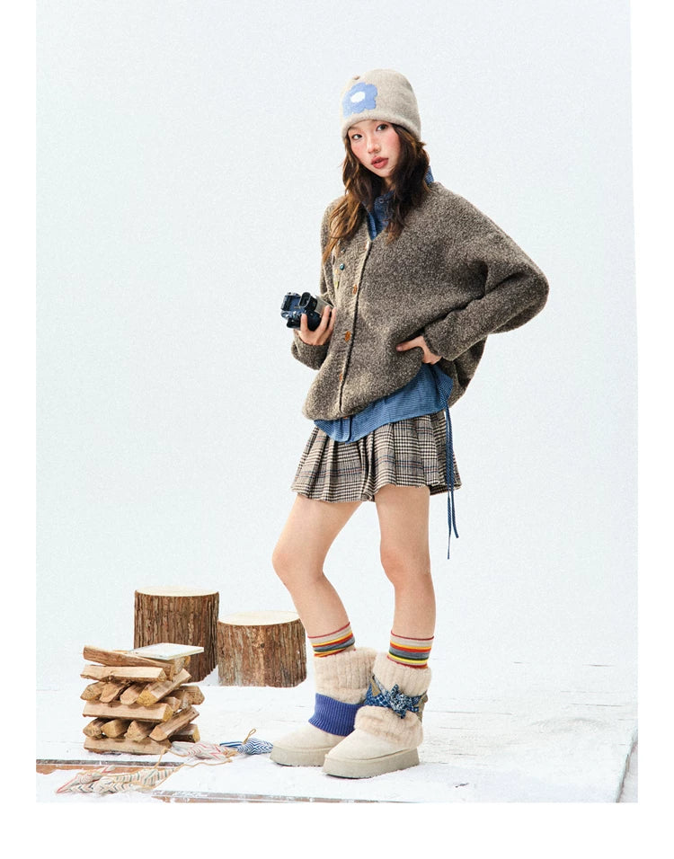 Crew Neck Button-Up Knit Cardigan