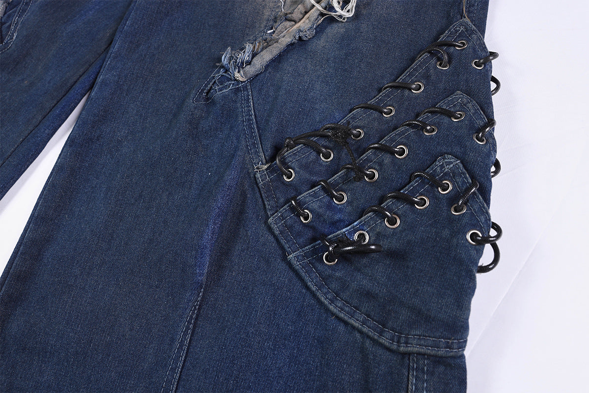 Heavyweight Washed Deconstructed Wide Leg Denim Jeans
