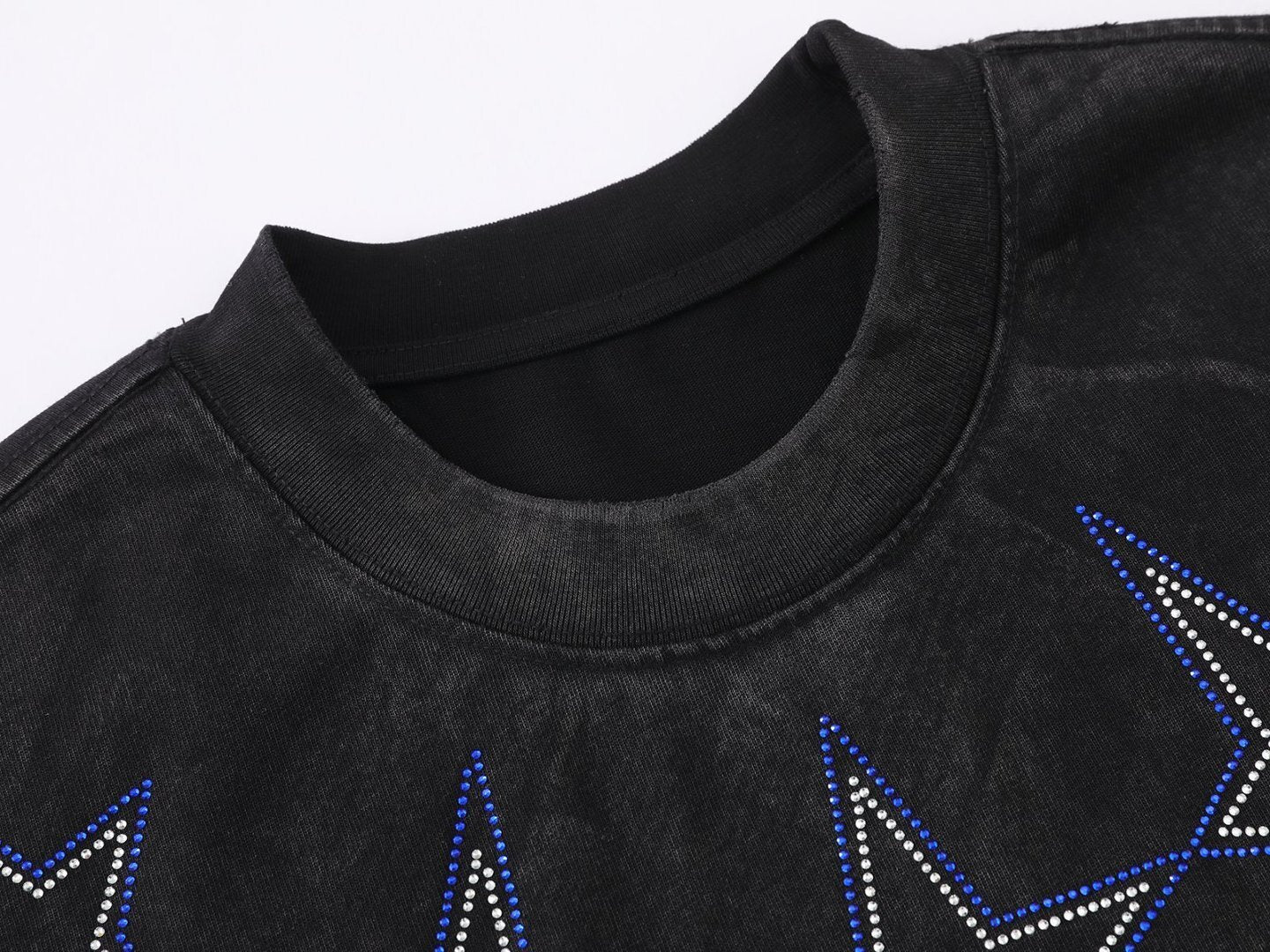 Star Rhinestone Dirty Dye Washed Short Sleeve T-Shirt