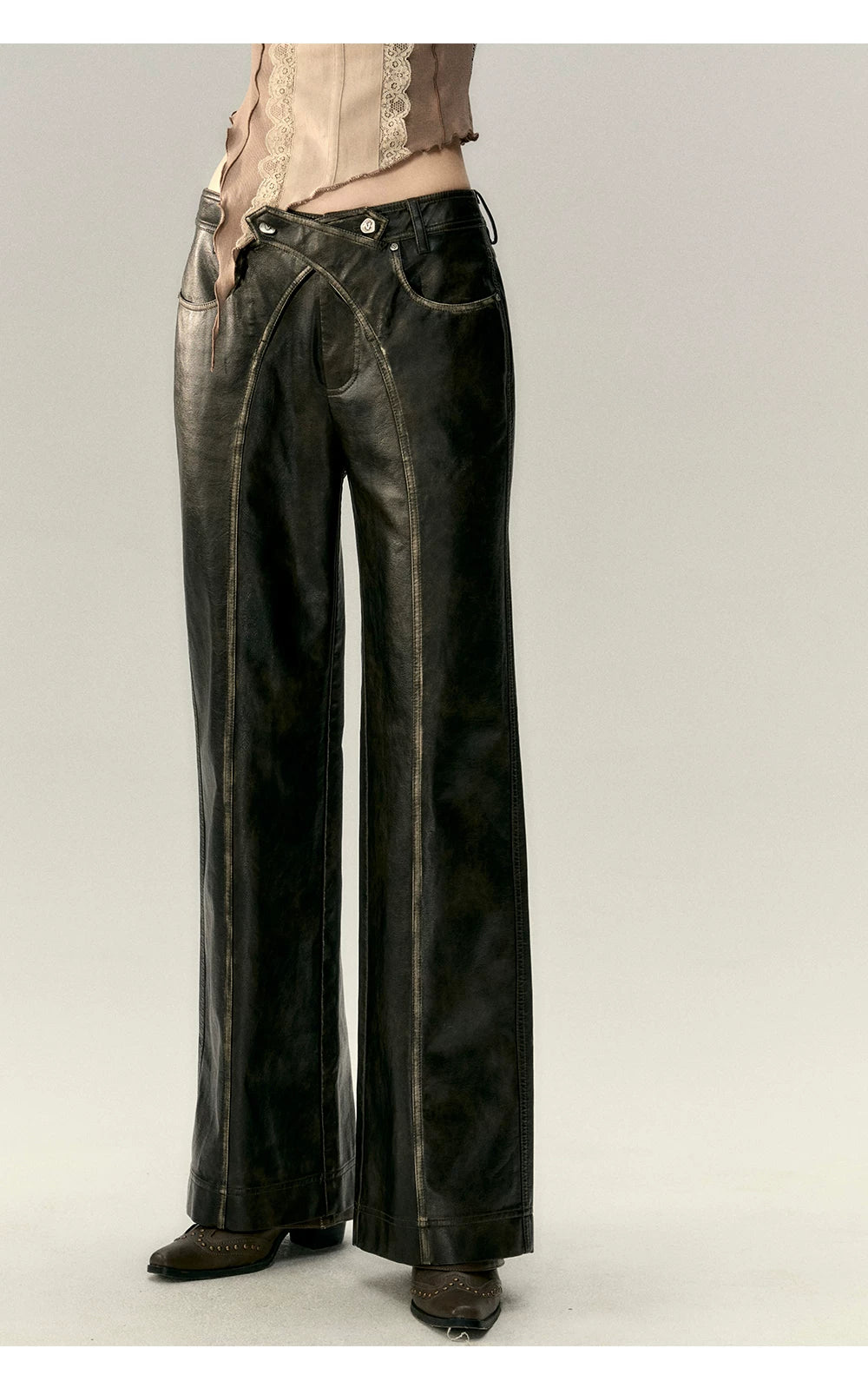 PU Leather Straight Leg Pants