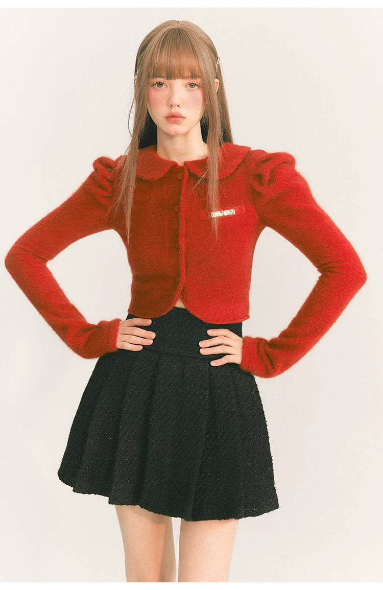 Cropped Round Collar Button Jacket