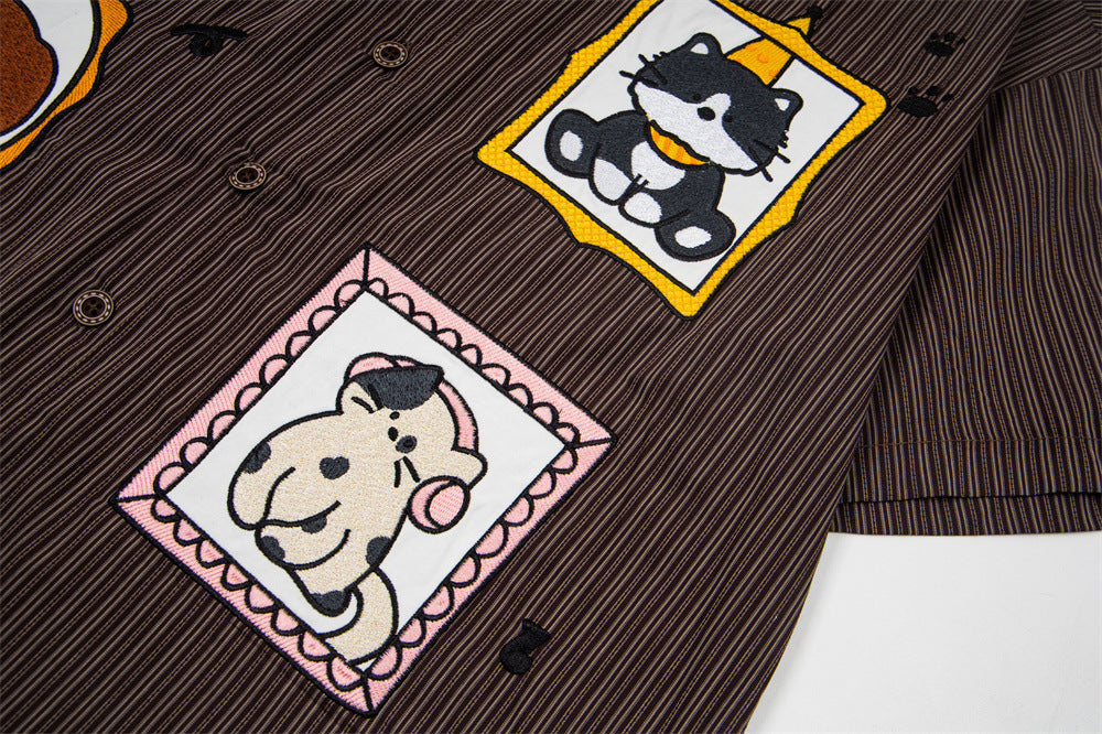 Cartoon Patches Vertical Stripe Shirt