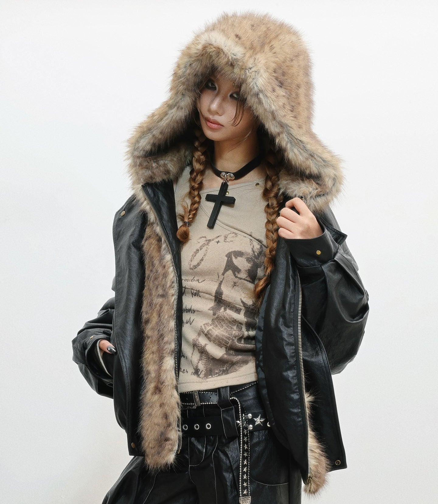 Fur Patchwork Thick PU Leather Jacket