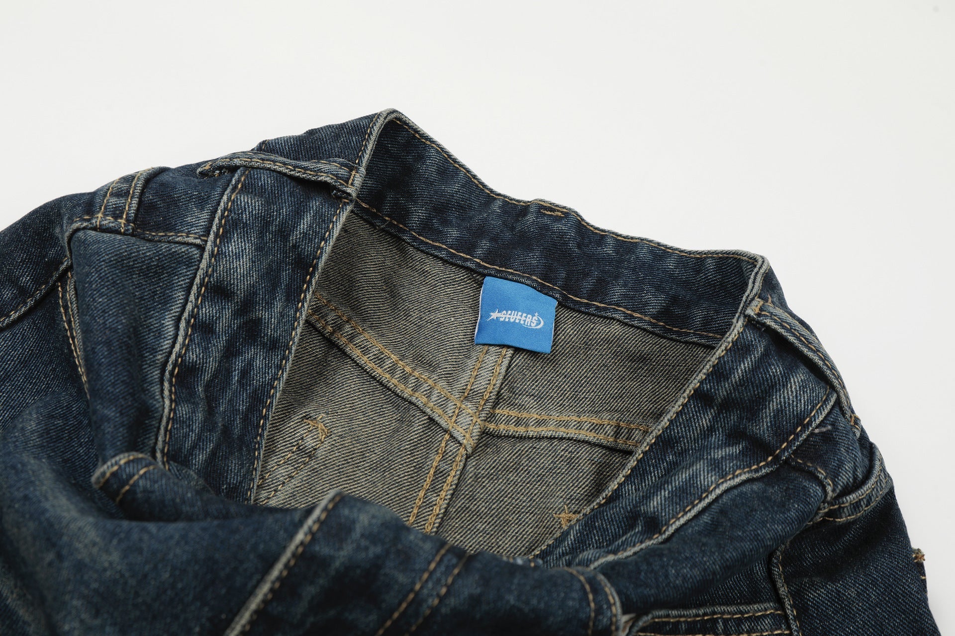 Washed Tribal Print Wide Leg Denim Jeans