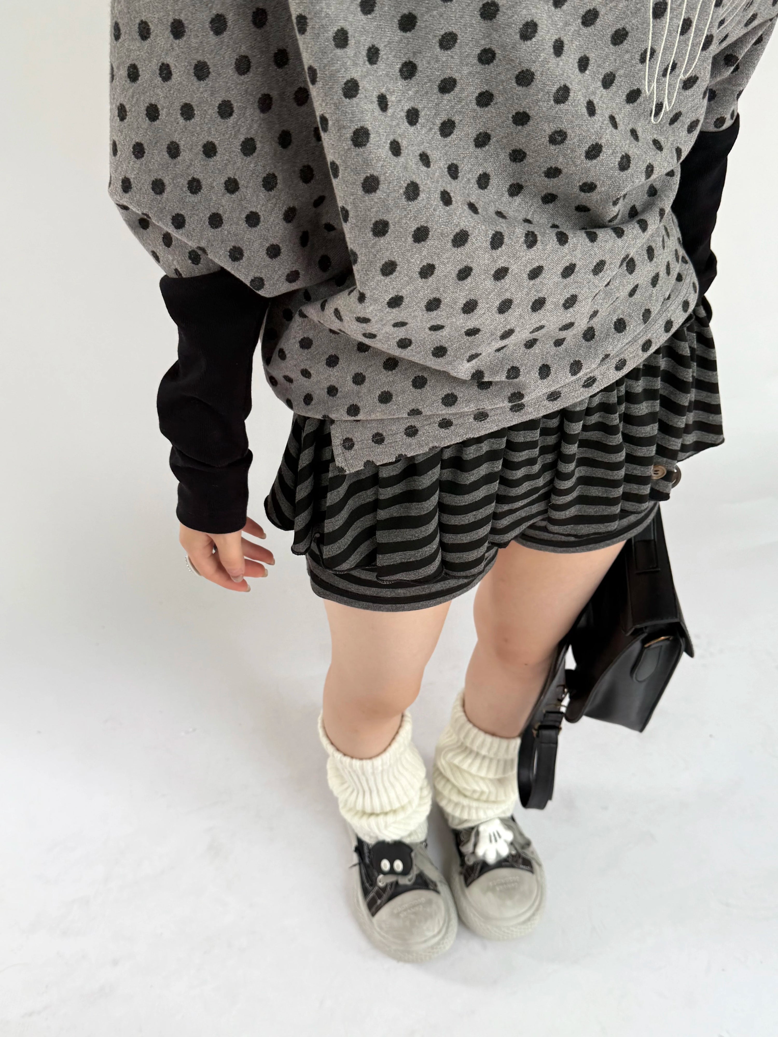 Asymmetric Polka Dot Fitted Long Sleeve T-Shirt