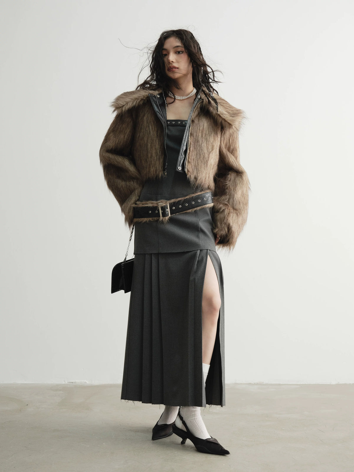 Reversible Fake Fur PU Leather Jacket