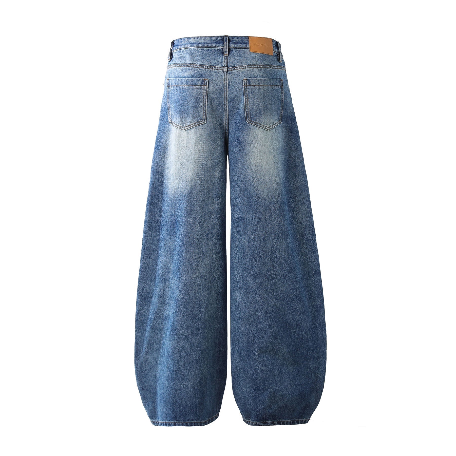 Deconstruction Whisker Curved Wide Leg Denim Jeans
