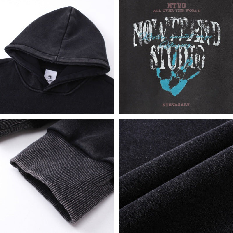 Washed Spray Paint Letter Print Oversize Pullover Hoodie