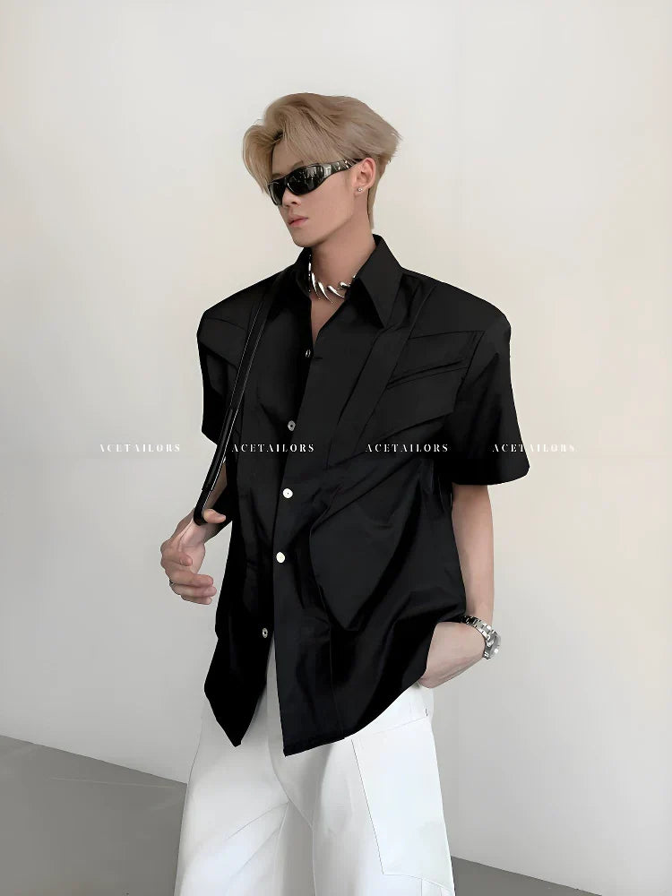 Deconstructed Shoulder-Pad Short Sleeve Shirt