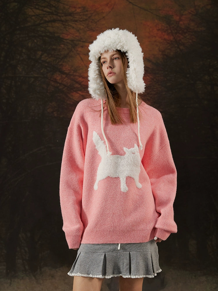 Pull en tricot à motif chat