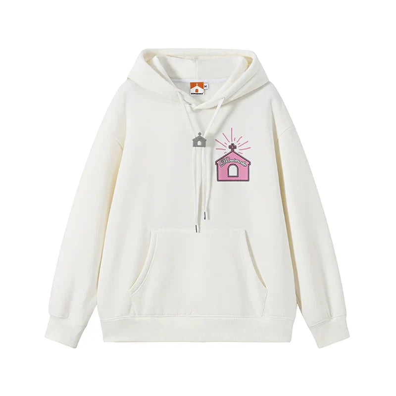 Felpa oversize con cappuccio e stampa grafica sul retro di un angelo