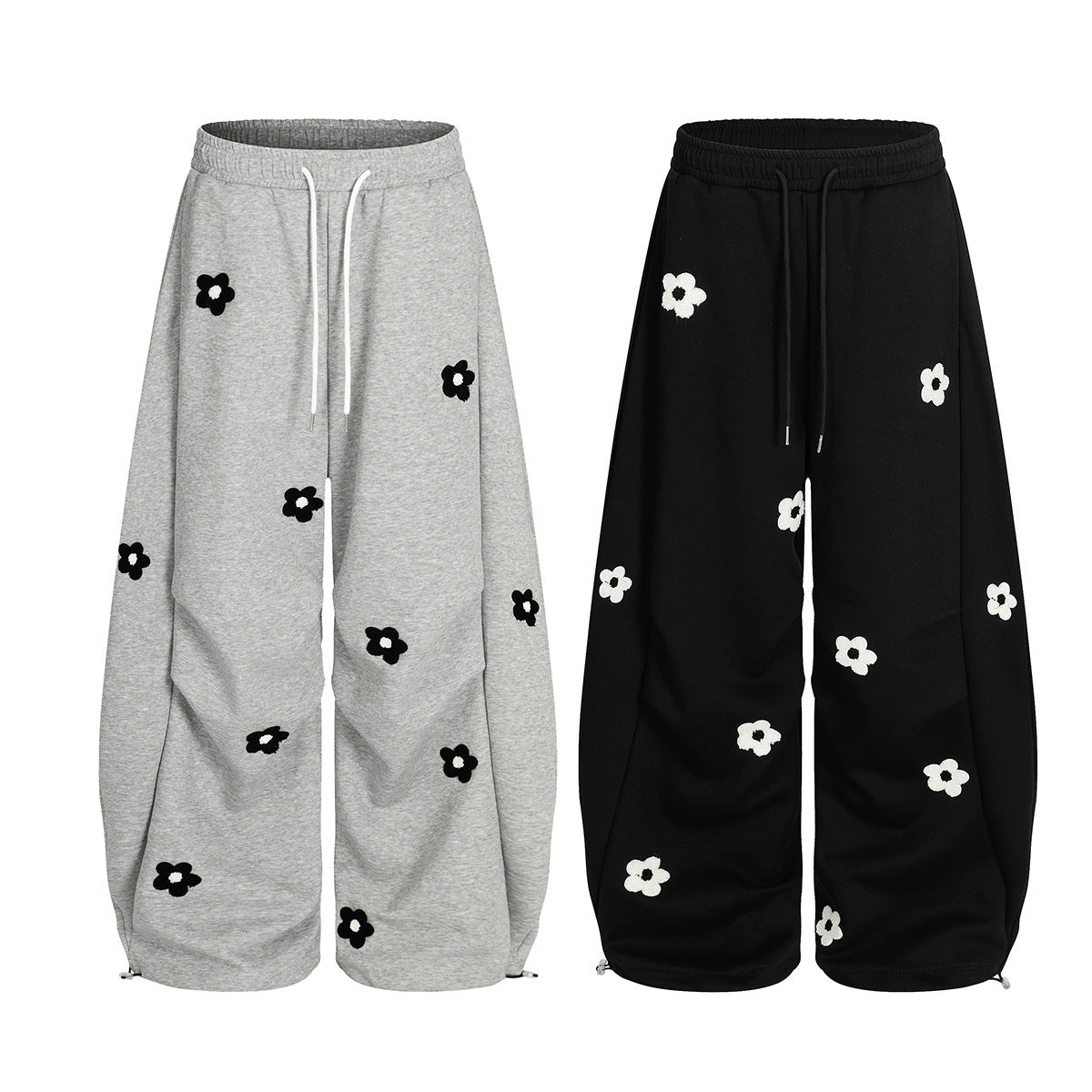 Flower Print Drawstring Wide Leg Sweatpants