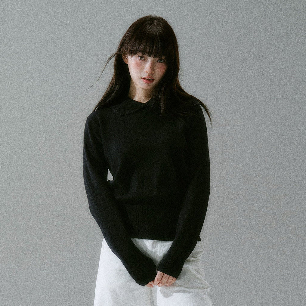 Handmade Crochet Crew Neck Slimming Polo Knit Sweater