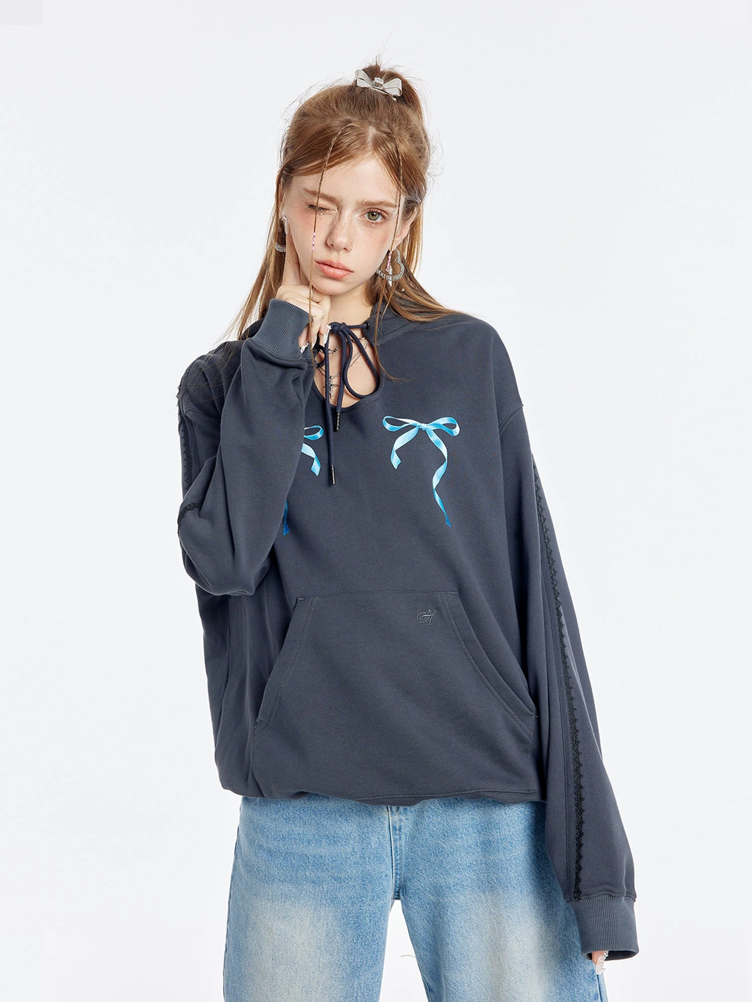 Ribbon Accent Hoodie