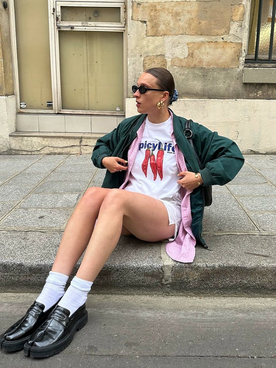 Vintage Chili Print Kurzarm-T-Shirt