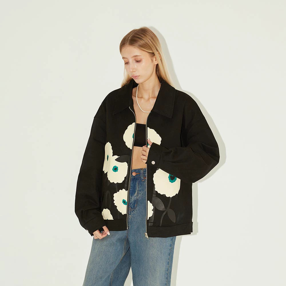 Chaqueta unisex holgada con estampado de flores