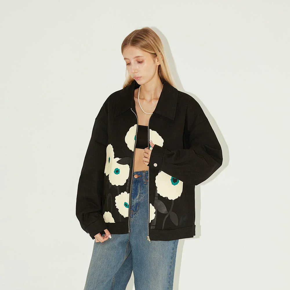 Unisex Loose Flower Print Jacket