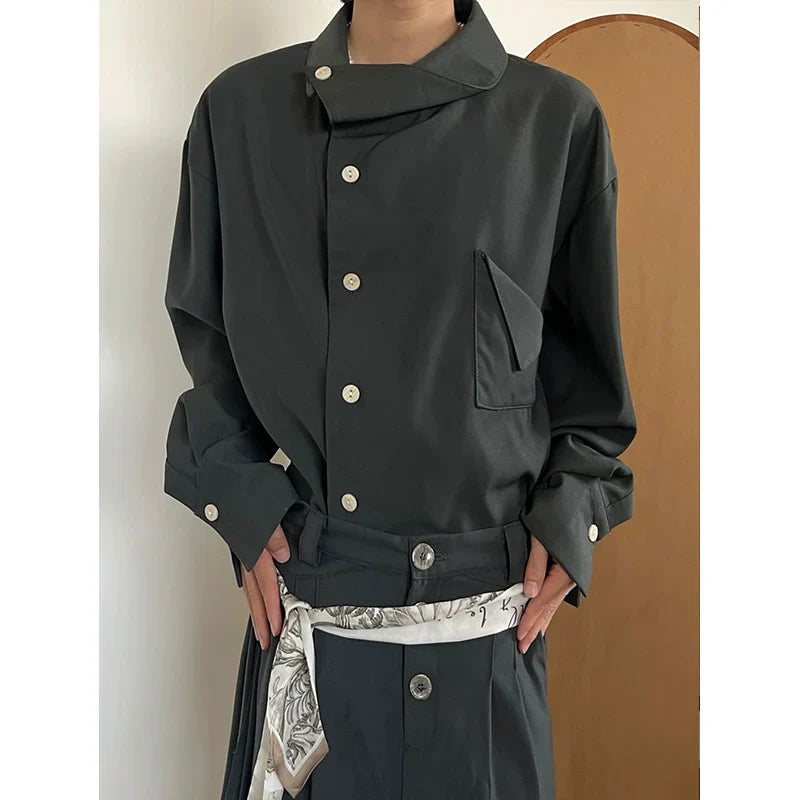 Unique Collar Long Sleeve Shirt