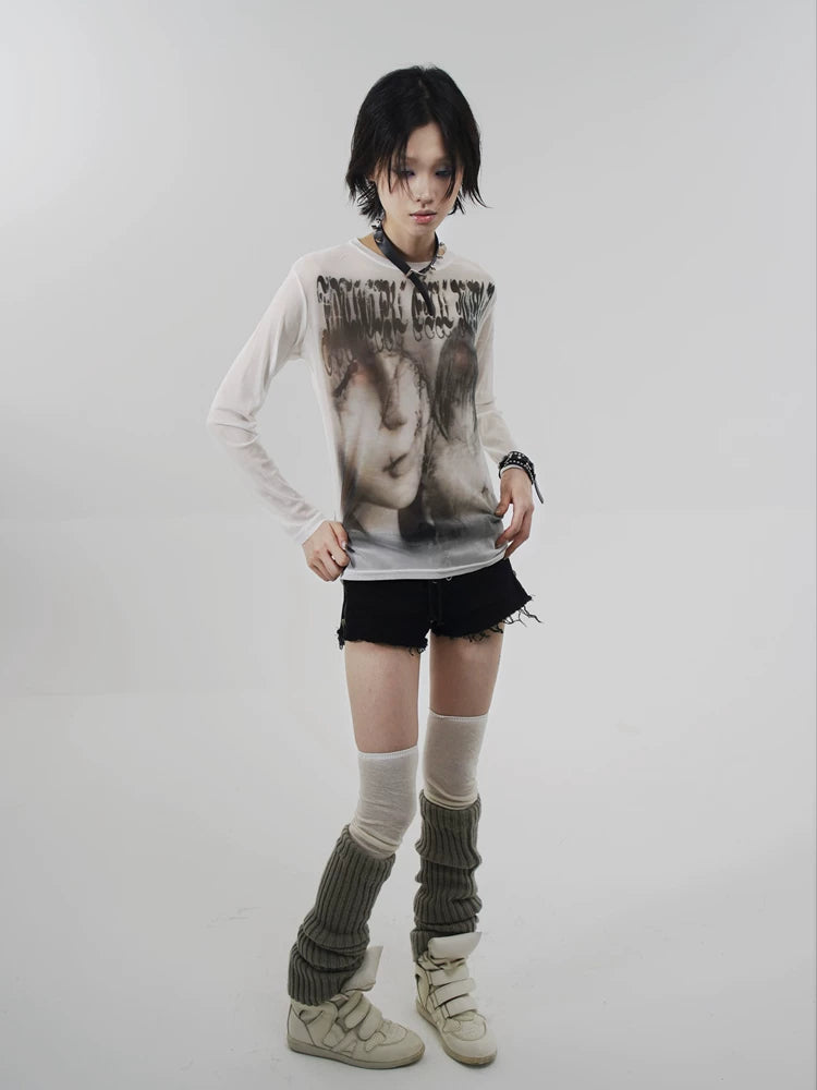 Goth Emo Artist Collaboration Mesh Long Sleeve T-Shirt