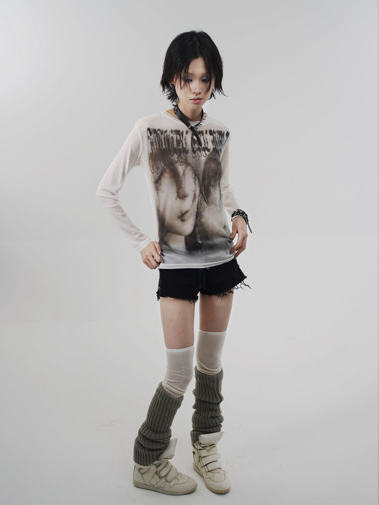 Goth Emo Artist Collaboration Mesh Long Sleeve T-Shirt