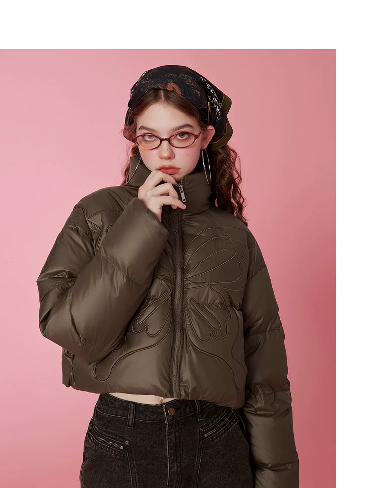 High-Neck Short White Duck Down Jacket