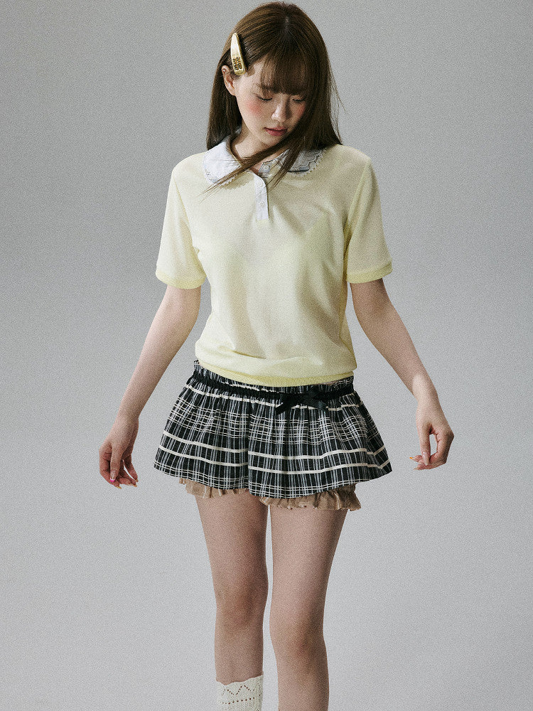 Lace Collar Short Sleeve Polo Shirt