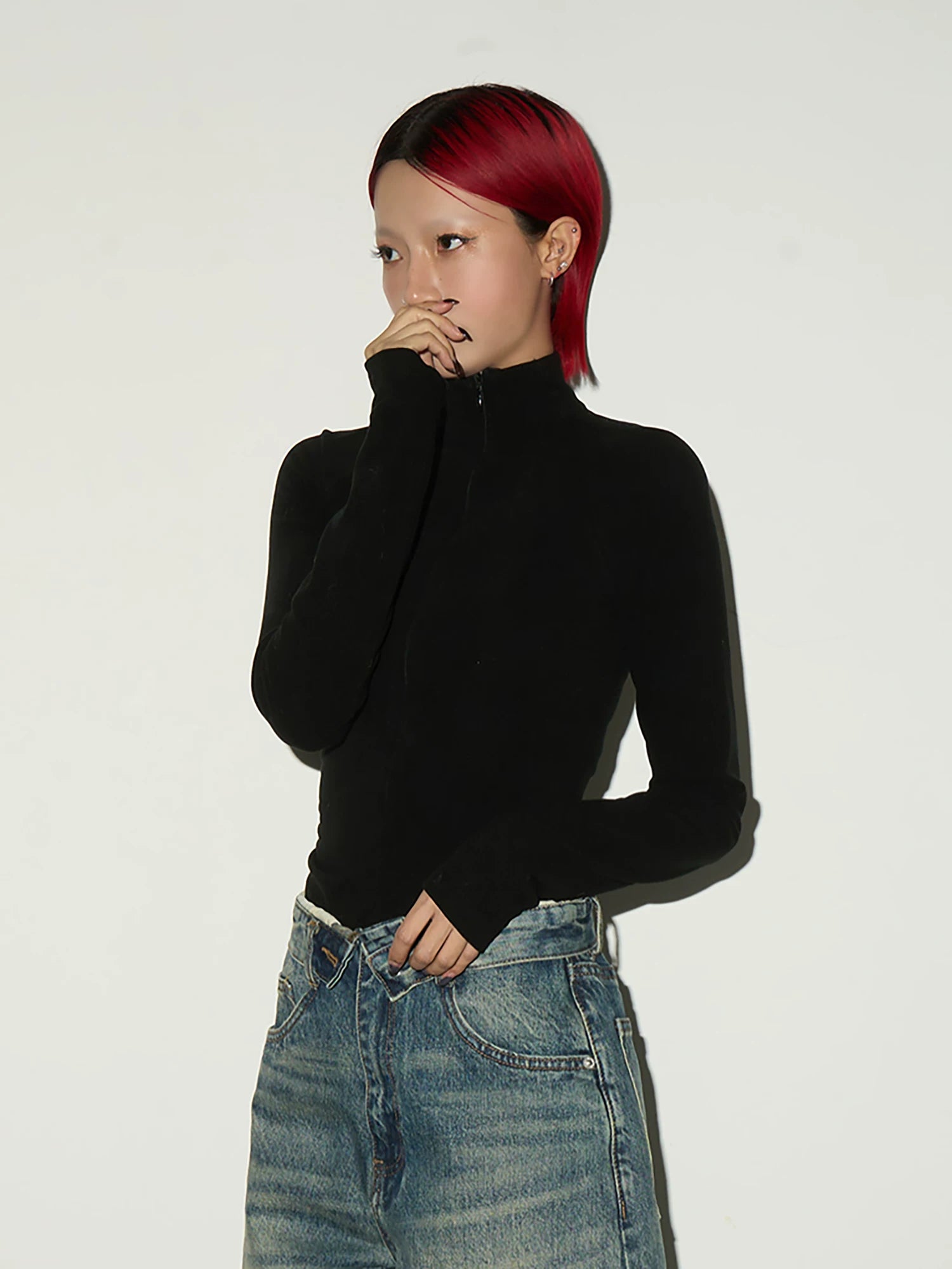Half Zip Fitted Long Sleeve T-Shirt