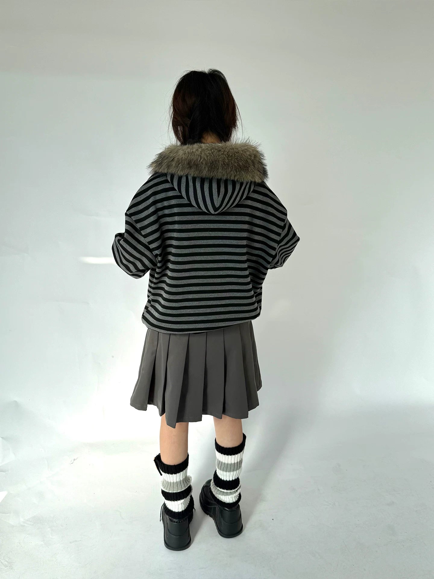 Detachable Fur Collar Fleece Lining Hooded Jacket