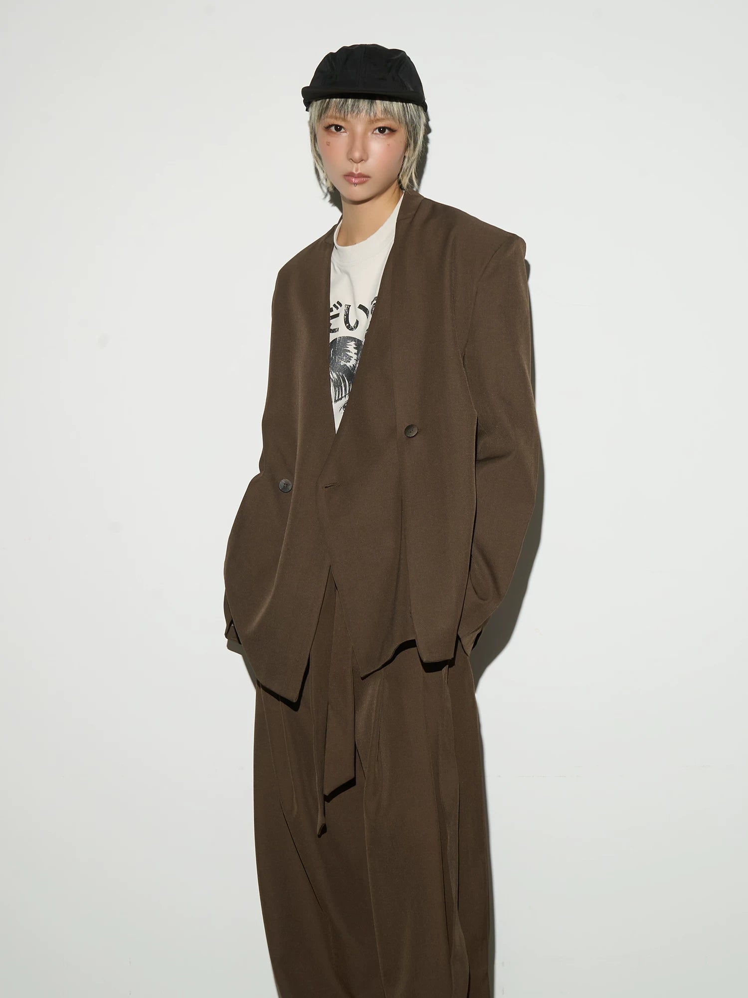 Wrap Tie Waist Tailored Jacket & Wide Leg Trousers Setup