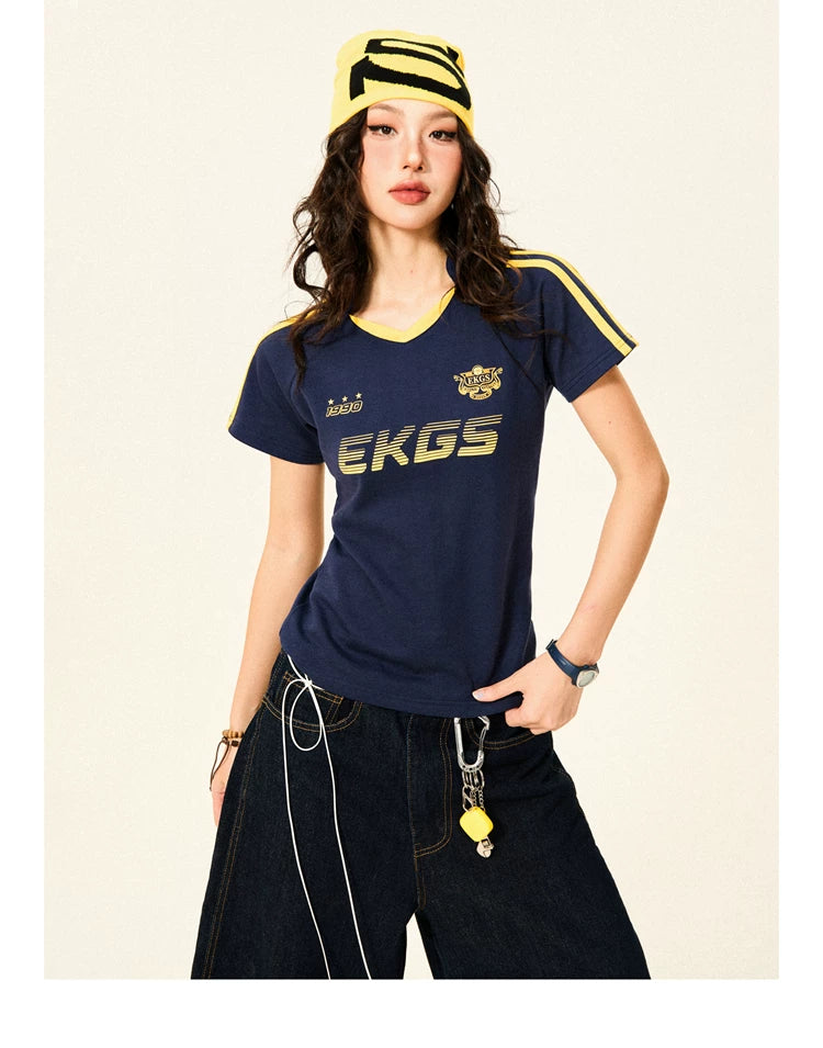 Stripe Letter Print Short Sleeve T-Shirt & Short Pants Setup