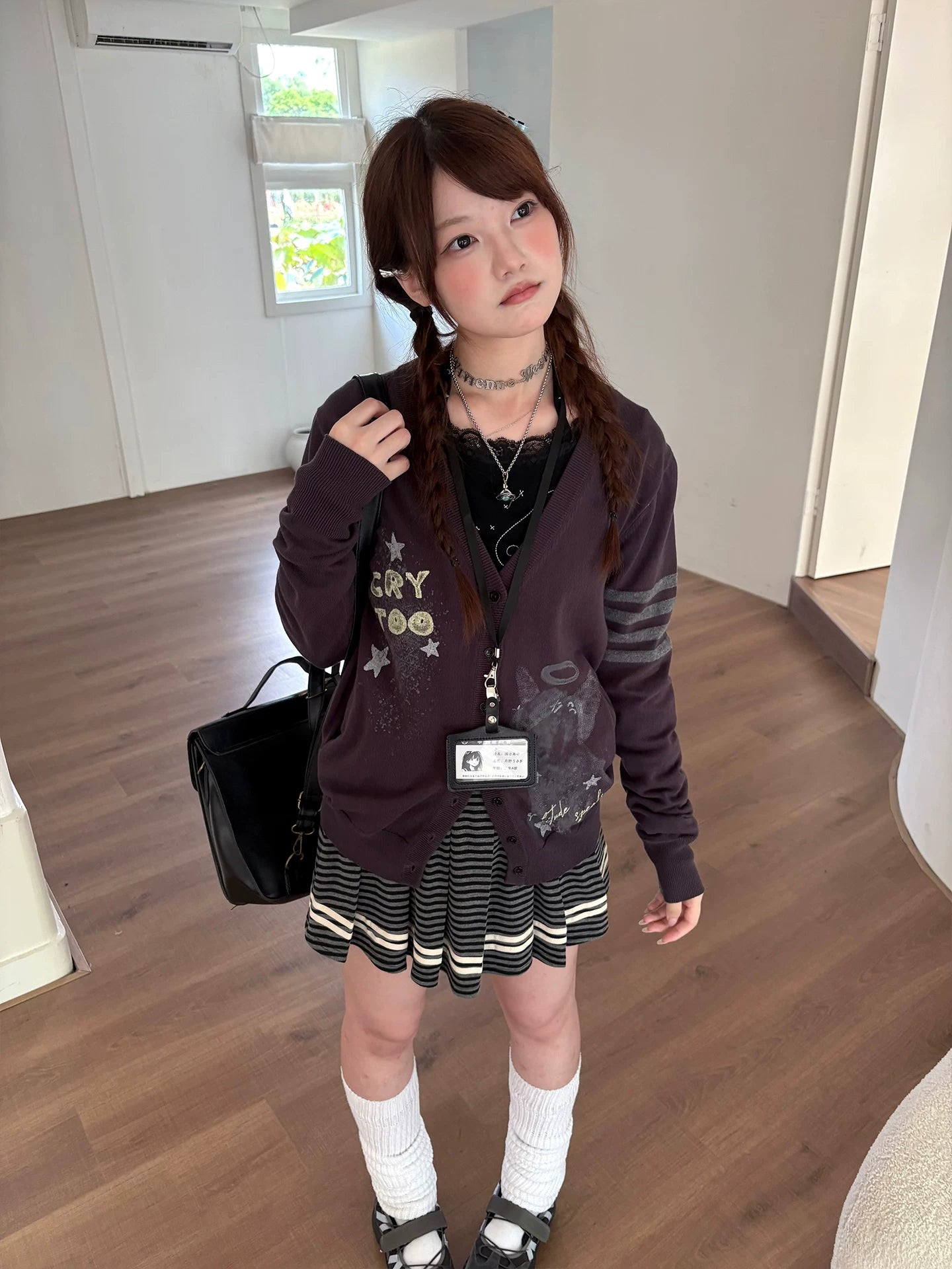 Three-Stripe Button Knit Cardigan