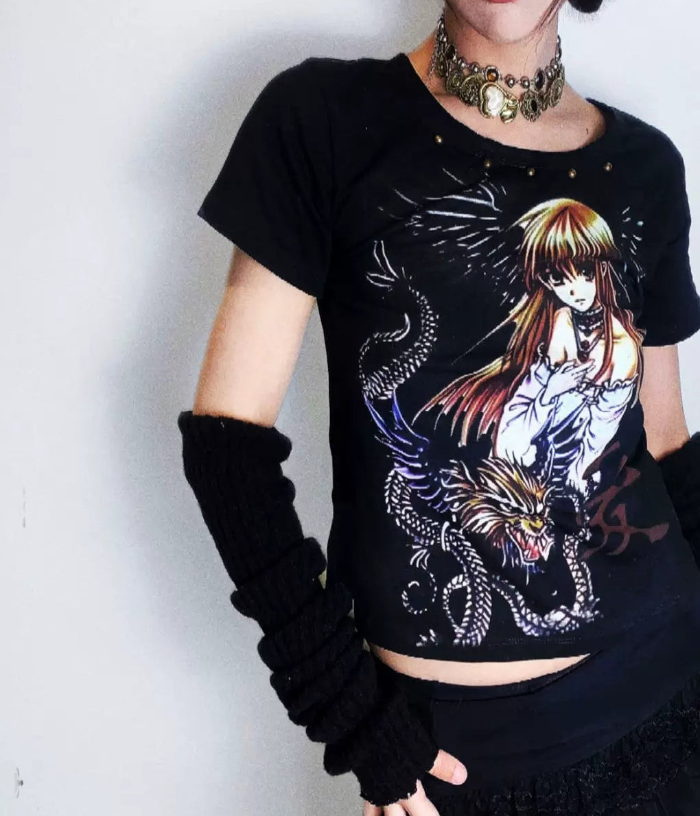 Studs Graffiti Print Short Sleeve T-Shirt