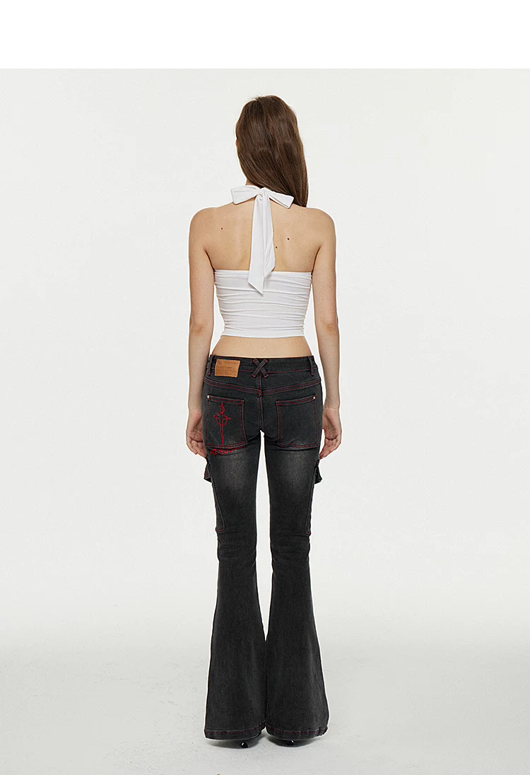 Washed Stretch Slim Flare Denim Jeans
