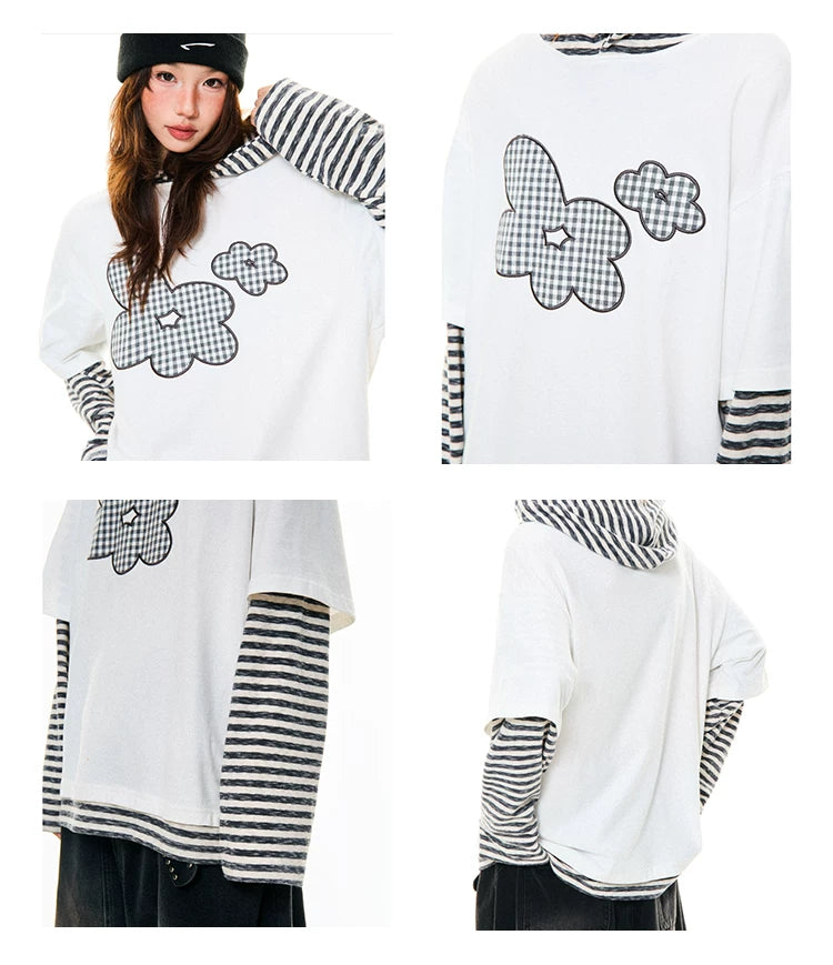 Flower Graphic Layered-Look Hoodie