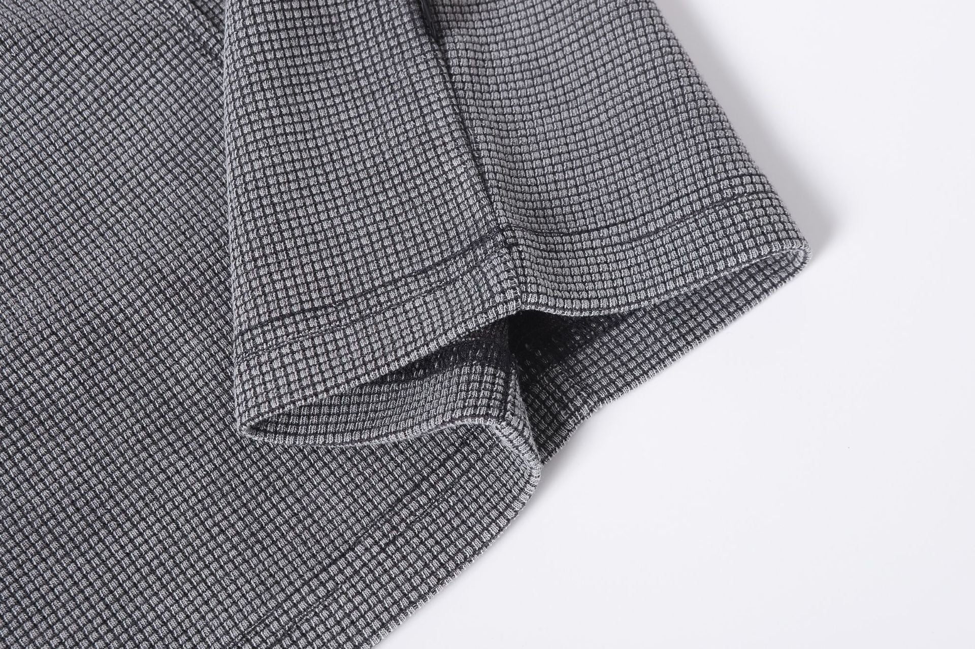 Half-Open Collar Check Wash Damage Short Sleeve T-Shirt