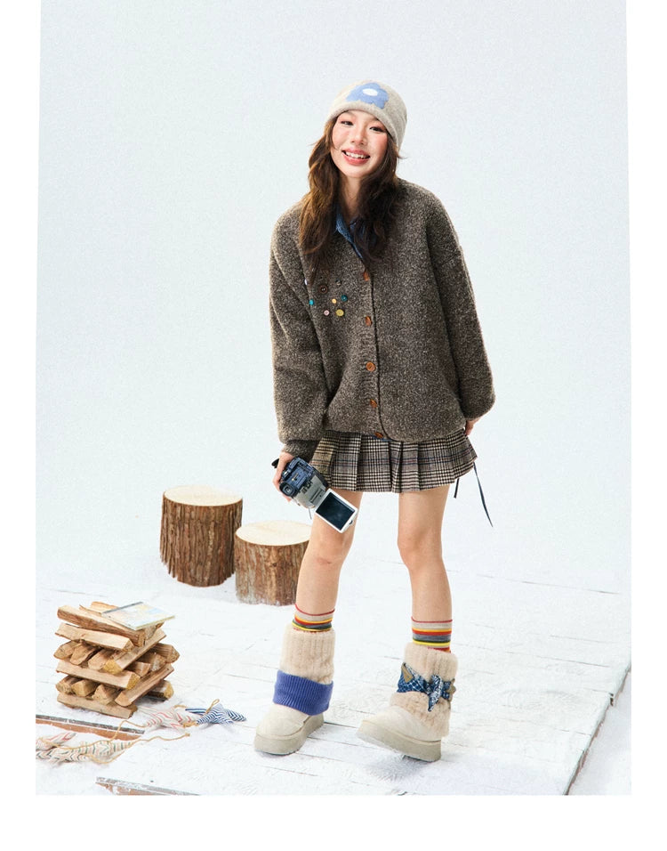 Crew Neck Button-Up Knit Cardigan